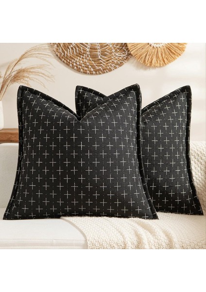 Dekoratif Atış Yastık Kapakları 18X18 Inç Siyah Vintage Kanepe Yastık Kapakları Yastık Kılıfı Dokuma Dokulu Yastık Kılıfları (Yurt Dışından) modelleri
