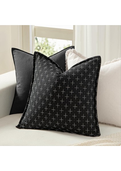 Dekoratif Atış Yastık Kapakları 18X18 Inç Siyah Vintage Kanepe Yastık Kapakları Yastık Kılıfı Dokuma Dokulu Yastık Kılıfları (Yurt Dışından) indirimleri