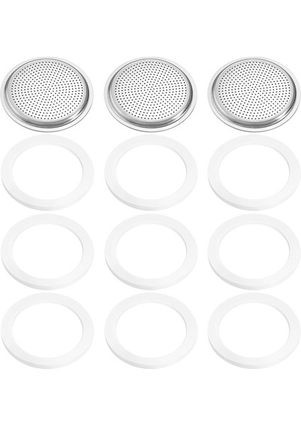 9 Parça Silikon Conta ve 3 Parça Paslanmaz Filtre Conta Paslanmaz Çelik Conta 6 Bardak Moka Express Için Yedek (Yurt Dışından)