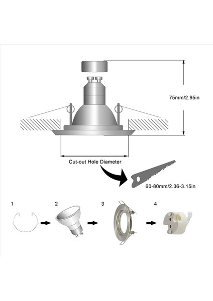 20X LED Gömme Tavan Işık Montaj Çerçevesi Yuvarlak Saten Spot Armatürleri Downlight Çerçevesi MR16 GU10 (Yurt Dışından) fiyatları