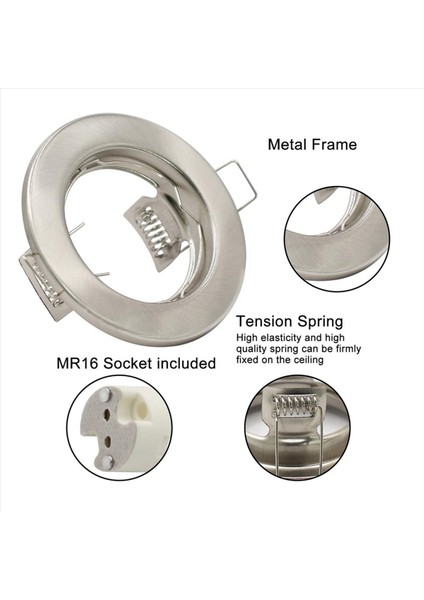 20X LED Gömme Tavan Işık Montaj Çerçevesi Yuvarlak Saten Spot Armatürleri Downlight Çerçevesi MR16 GU10 (Yurt Dışından) fırsatları