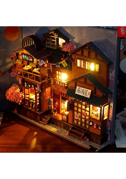 3D Ahşap Kitap Stand Kiti, LED Işıklı Japon Tavern Stili, Dıy Minyatür Kitap Köşesi, Çok Molor (Yurt Dışından) fiyatları