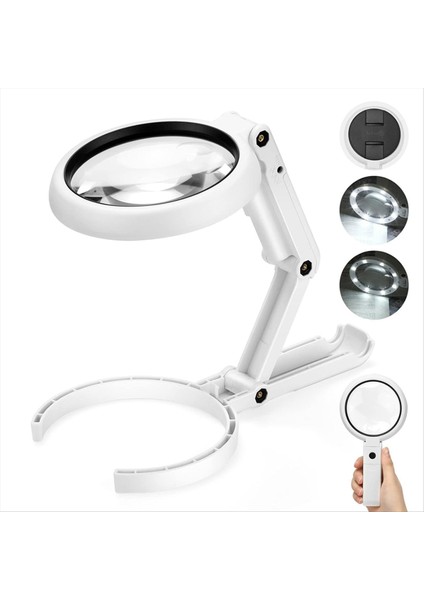 Standlı Taşınabilir Büyüteç 8 LED Işık 5x Büyütme - Okuma ve Onarım Için Katlanabilir Tasarım (Yurt Dışından) fiyatları