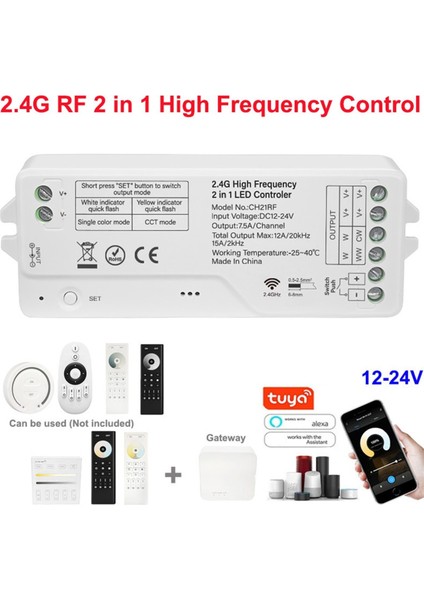 2 4g Wıfı Frekans 2 In 1 LED Denetleyici CH21W Cob Smd 5050 Dım Cct Rgb Rgbw Rgbcct LED Şerit Işık 12-24 V (Yurt Dışından) fiyatları