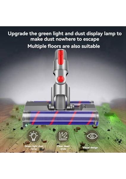 Yumuşak Çift Silindirli Döner Fırça Kafası Dyson V7 V8 V10 V11 V15 Elektrikli Süpürgeler Parçaları Sert Zeminler Için LED Işık ile (Yurt Dışından) indirimleri