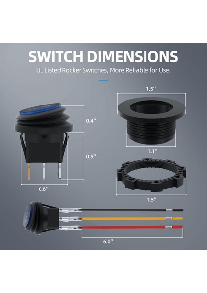 6x Yuvarlak Rocker Anahtarı 12 V 20A Ul Listeli Su Geçirmez Deniz Yuvarlak Geçiş Anahtarı LED Işıklı Açma Kapama Anahtarı 3 Renk (Yurt Dışından) fiyatları
