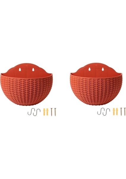 Tuğla Kırmızısı Büyük Avrupa Tarzı Taklit Rattan Duvara Monte Yarım Daire Saksı Tembel Saksı (Yurt Dışından)