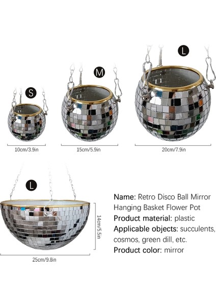 Disko Topu Şeklinde Asılı Vazo Çiçek Saksıları Drenajlı Aynalı Asılı Sepet Oda Bahçe Dekorasyonu-Xl (Yurt Dışından) fırsatları