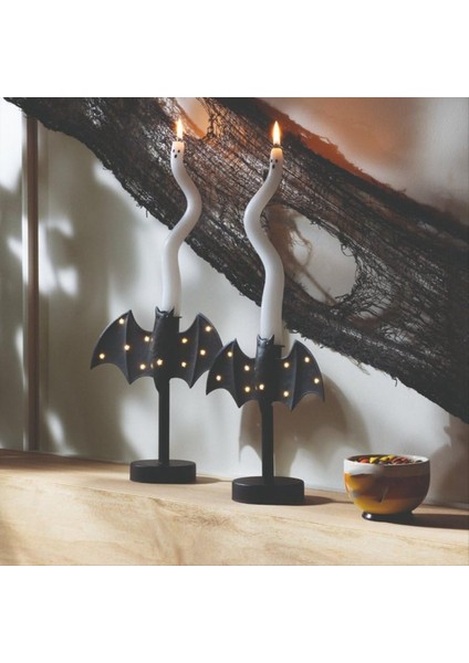 Bat Candlestick, Cadılar Bayramı Siyah Yarasa Şamdan Tutucuları LED Işık, Masaüstü Dekorasyon Mum Tutucu (Yurt Dışından) fırsatları