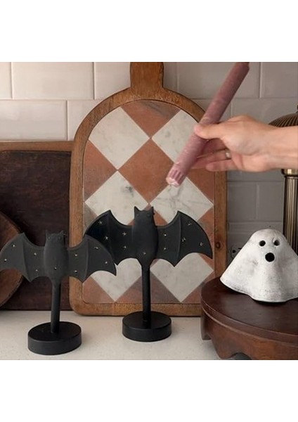 Bat Candlestick, Cadılar Bayramı Siyah Yarasa Şamdan Tutucuları LED Işık, Masaüstü Dekorasyon Mum Tutucu (Yurt Dışından) indirimleri