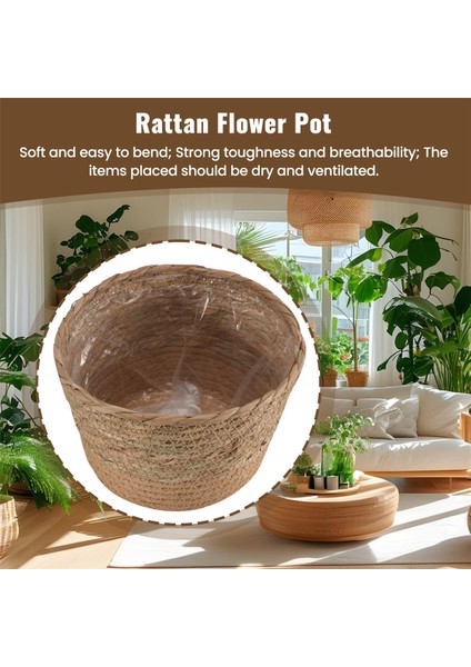 Hasır Örgü Çiçek Saksısı Hasır Sepet Rattan Saksı Saklama Sepeti El Yapımı Dokuma Saksı Sepeti M (Yurt Dışından) fırsatları