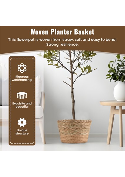 Hasır Örgü Çiçek Saksısı Hasır Sepet Rattan Saksı Saklama Sepeti El Yapımı Dokuma Saksı Sepeti M (Yurt Dışından) indirimleri