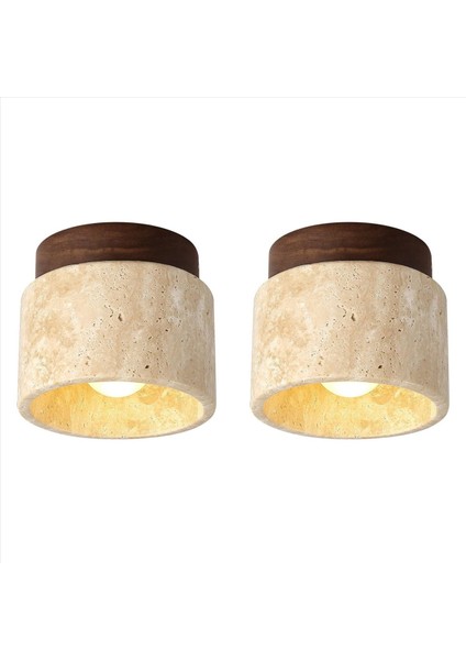 2x Modern Sarı Traverten Ahşap Tavan Lambası E27 Beyaz Işık Mutfak Koridor Oturma Odası Çalışma Salonu Çay Odası Için (Yurt Dışından)