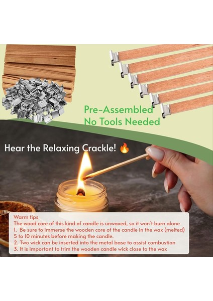 Mum Yapan Ahşap Fitiller, 100 Metal Keeper ile 100 Doğal Ahşap Fitil Seti, Dıy, Ev Dekoru, Ler Için Harika (Yurt Dışından) indirimleri