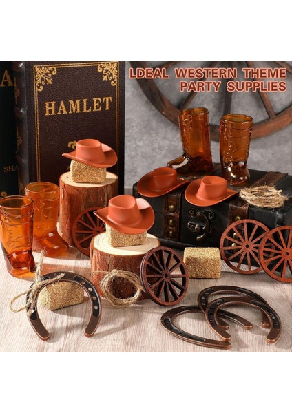 24 Adet Kovboy Tema Parti Dekorasyon Mini Kovboy Şapkası Fener At Nalı Vagon Tekerleği Saman Balyaları Batı Düğün Doğum Günü (Yurt Dışından) modelleri
