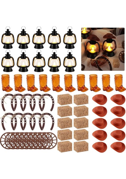 60 Parça Batı Tema Parti Centerpiece Kovboy Parti Dekoru ile Fener Kovboy Şapkası Çizme Batı Doğum Günü Düğün Için (Yurt Dışından)