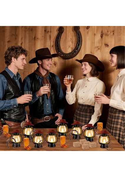 60 Parça Batı Tema Parti Centerpiece Kovboy Parti Dekoru ile Fener Kovboy Şapkası Çizme Batı Doğum Günü Düğün Için (Yurt Dışından) fırsatları