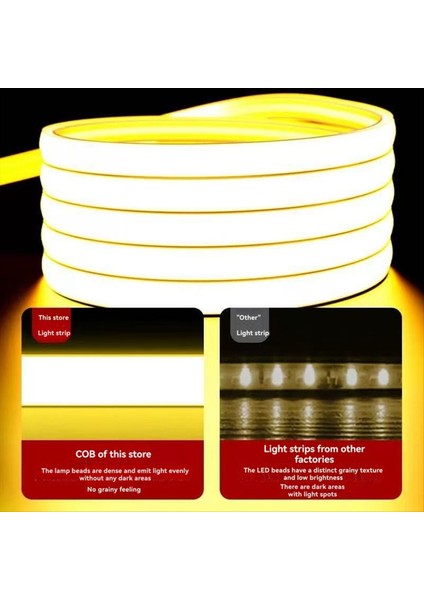 5m Cob Esnek Işık Şeridi Süper Parlak LED Işık Şeridi 220V Açık Kendi Kendine Yapışkan Lineer Işık 240 Işık Metre Ab Fişi (Yurt Dışından) fırsatları