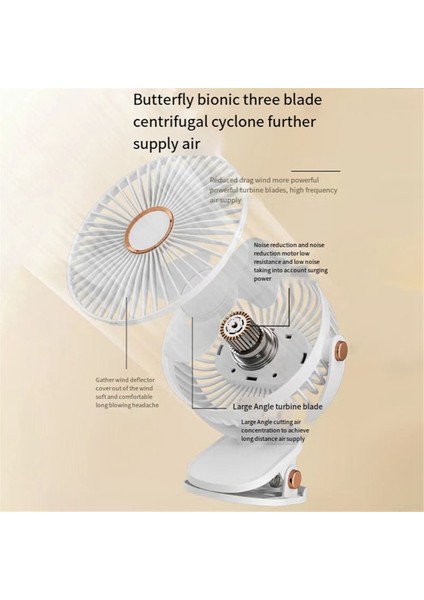 6 Inç Klipsli Fan 1200MAH USB Şarj Edilebilir Güçlü Rüzgar Gücü Mini Sessiz Kullanışlı Masaüstü Ofis Fanı, Mavi (Yurt Dışından)