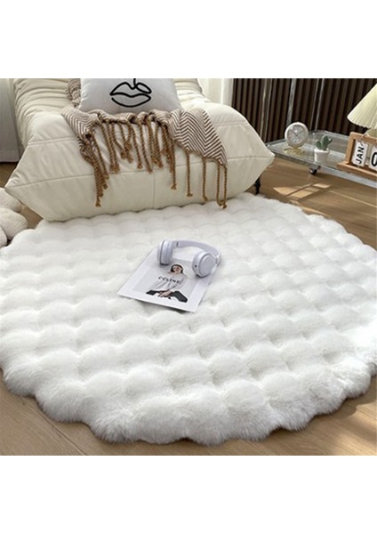 Oturma Odası Için Yuvarlak Halılar Peluş Zemin Matı Yumuşak Alan Halıları Yatak Odası Başucu Kabarık Mat Halı Oda Dekoru, Krem Beyaz, 1X1M (Yurt Dışından) fiyatları