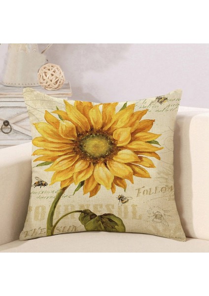 Ayçiçeği Iç ve Dış Mekan Yastık Keten Yastık Kılıfı Çiçek Dekorasyonu Kanepe Yatak Sandalye Sarılma Yastık Kılıfı (02) (Yurt Dışından) modelleri