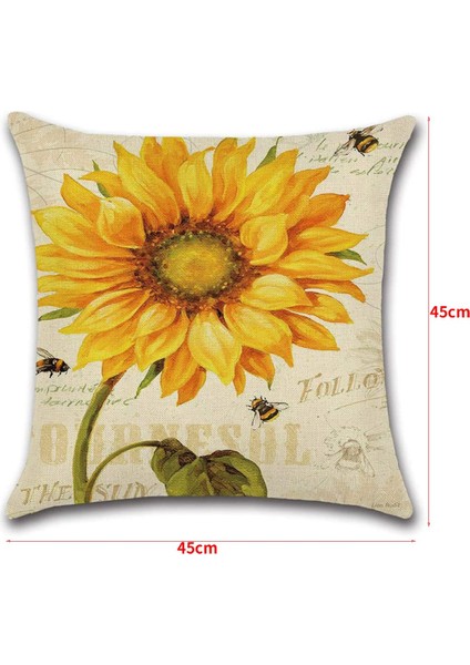 Ayçiçeği Iç ve Dış Mekan Yastık Keten Yastık Kılıfı Çiçek Dekorasyonu Kanepe Yatak Sandalye Sarılma Yastık Kılıfı (02) (Yurt Dışından) indirimleri