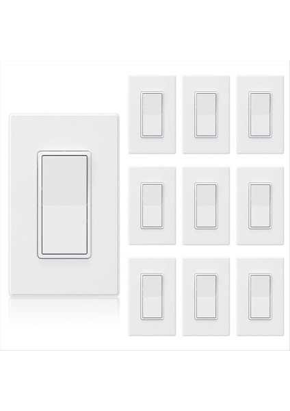 Mat Beyaz Tek Kutuplu Dekoratör Işık Anahtarı 15AMP, 120-277V, Kürek Rocker Değiştirme, Aç/kapalı Duvar Anahtarı, 10 Paket (Yurt Dışından)