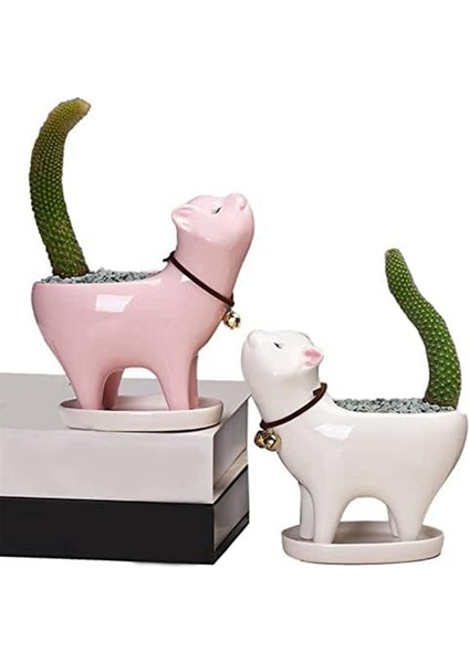 Adet Kedi Saksı Seramik Bitki Saksıları Beyaz ve Pembe Dekoratif Hayvan Çiçek Saksısı Drenaj Deliği ve Tepsi Tabağı ile (Yurt Dışından) fiyatları