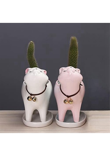 Adet Kedi Saksı Seramik Bitki Saksıları Beyaz ve Pembe Dekoratif Hayvan Çiçek Saksısı Drenaj Deliği ve Tepsi Tabağı ile (Yurt Dışından) modelleri
