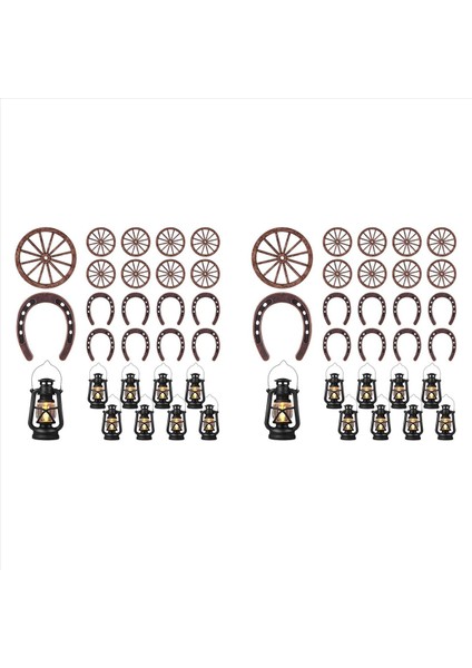 48 Adet Batı Tema Partydecorations Kovboy Masa Centerpieces Şanslı At Nalı Mini Fenerler Ahşap Dört Tekerlekli El Sanatları (Yurt Dışından)