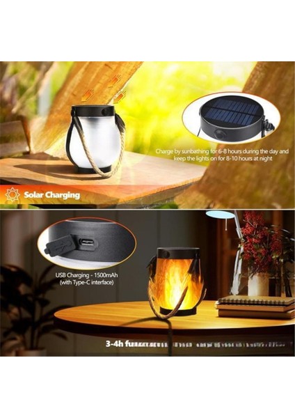 4 Adet Güneş Fenerler Işıklar Titrek Alev Bahçe Işıkları Çift Şarjlı USB ve Güneş Enerjili Açık Asılı Fener (Yurt Dışından) indirimleri