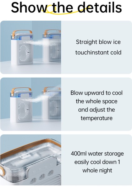 Taşınabilir Klima Soğutma Fanı Mini Buharlaştırıcı Hava Soğutucu 7 Renkli LED Işık ve 3 Nozullu Masa Üstü Sehpası-D (Yurt Dışından) indirimleri