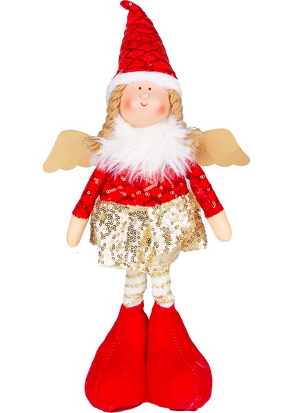 Yılbaşı Süsü, Ayakta Kanatlı Peri Figürü, Kırmızı - Gold Etekli, 17X4