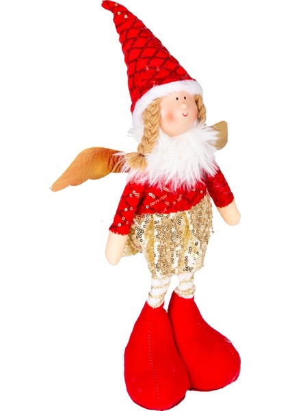 Yılbaşı Süsü, Ayakta Kanatlı Peri Figürü, Kırmızı - Gold Etekli, 17X4 modelleri