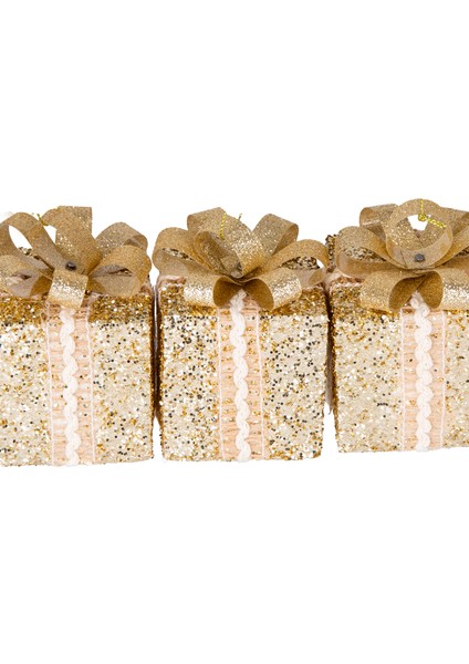 Yılbaşı Süsü, Hediye Paketi, Simli, Gold - Kurdelalı, 3'lü Paket, 9 C modelleri