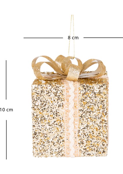 Yılbaşı Süsü, Hediye Paketi, Simli, Gold - Kurdelalı, 2'li Paket, 10 indirimleri