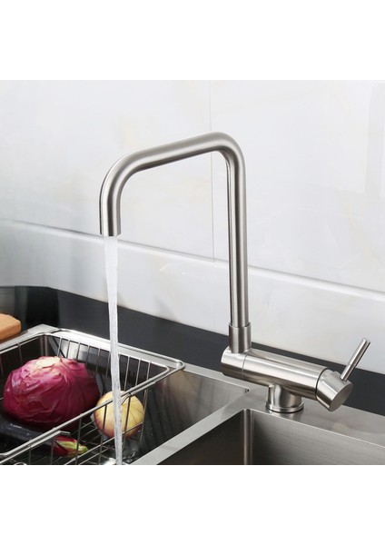 Mutfak Evye Musluğu, 304 Paslanmaz Çelik, Sıcak ve Soğuk, Döndürülebilir, Iki Su Giriş Borusu ile Birlikte Gelir (Yurt Dışından) modelleri