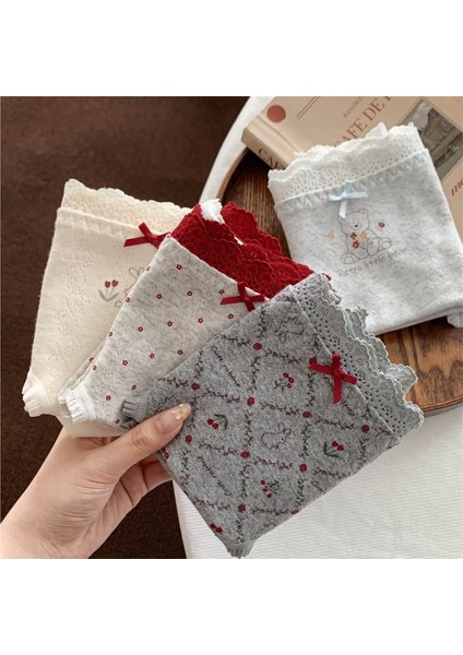 Kadınlar Için Tatlı Çiçek Desenli Külot, Sevimli Çizgi Film Desenli, Kızlara Özgü Tarzda Iç Çamaşırı (3 Parçalı Karışık Renkli Set) (Yurt Dışından)