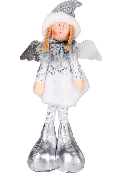 Yılbaşı Süsü, Ayakta Kanatlı Peri Figürü, Gümüş - 17X44 cm