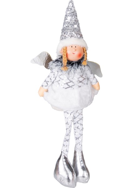 Yılbaşı Süsü, Oturan Kanatlı Peri Figürü, Gümüş - 17X53 cm