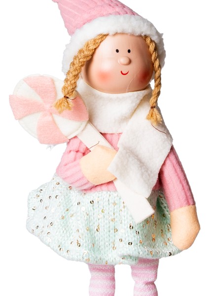 Yılbaşı Süsü, Ayakta Peri Figürü, Pembe-Beyaz - Şeker Tutan, 17X44 cm fiyatları