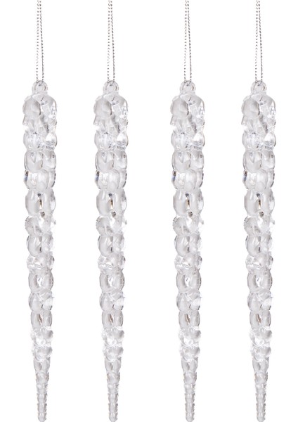 Yılbaşı Süsü, Buz Sarkıt, Şeffaf - Asmalı, 4'lü Paket, 2X17 cm