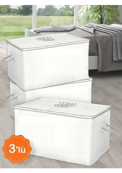 3'lü Set Sandık Tipi Yastık Yorgan Saklama Hurcu 75 x 45 x 45 cm