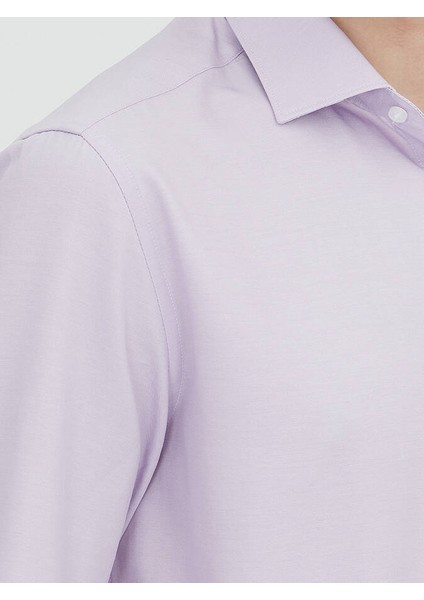 Lila Düz Regular Fit Dokuma Klasik Pamuk Karışımlı Gömlek modelleri