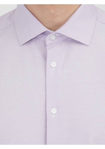 Lila Düz Regular Fit Dokuma Klasik Pamuk Karışımlı Gömlek fırsatları