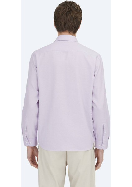 Lila Düz Regular Fit Dokuma Klasik Pamuk Karışımlı Gömlek indirimleri