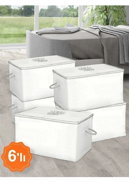 6 Adet Sandık Tipi Yastık Yorgan Saklama Hurcu 75 x 45 x 45 cm