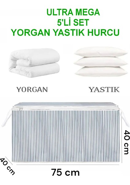 5'li Set Ultra Mega Sandık Tipi Hurç En Büyük Boy Yorgan Yastık Hurcu 75X40X40 cm