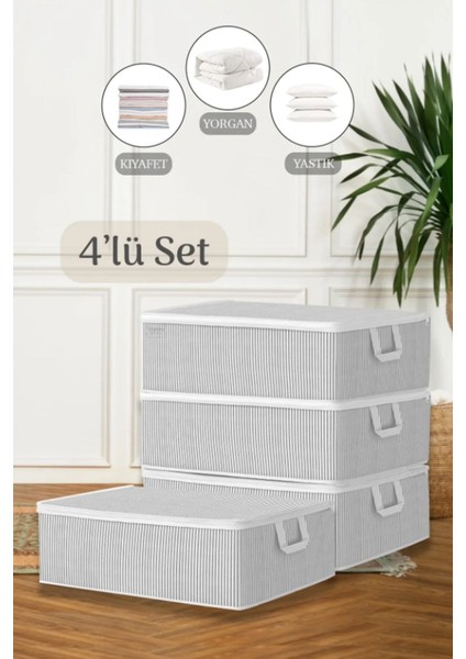 4'lü Çekyat Baza Tipi Yastık Kıyafet Saklama Hurcu - Baza Altı Düzenleyici Hurç 50 x 30 x 22 cm