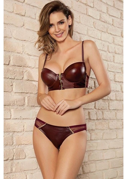 Derigörünümlü Balenli Destekli Dolgulu Askıları Çıkabilen Ortası Fermuarlı Büstiyer Sütyen ve Slip Takım fırsatları